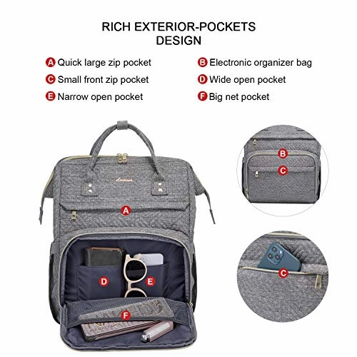 LOVEVOOK Laptop Backpack Womens Computer Bag Nurse Teacher Backpack Purse Laptop Bookbag, 17 inch, Plait Grey