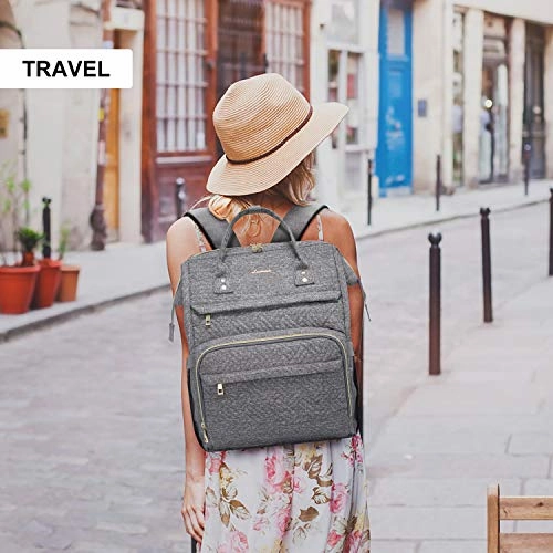 LOVEVOOK Laptop Backpack Womens Computer Bag Nurse Teacher Backpack Purse Laptop Bookbag, 17 inch, Plait Grey
