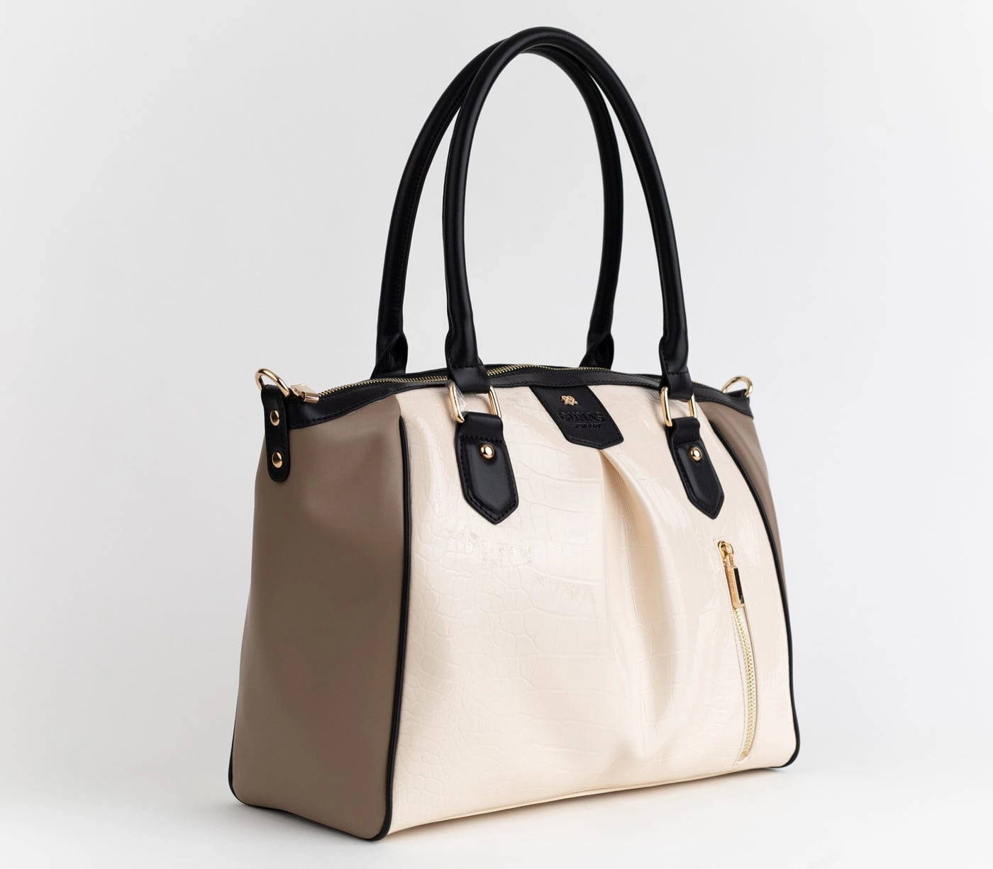 Madison Vegan Leather Handbag | Beige Trio