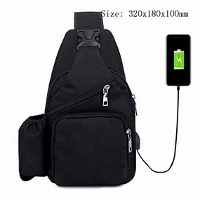 Male Leisure Sling Chest Pack Crossbody Bags for Men Messenger Canvas USB Charging Leather Handbag Shoulder Bags