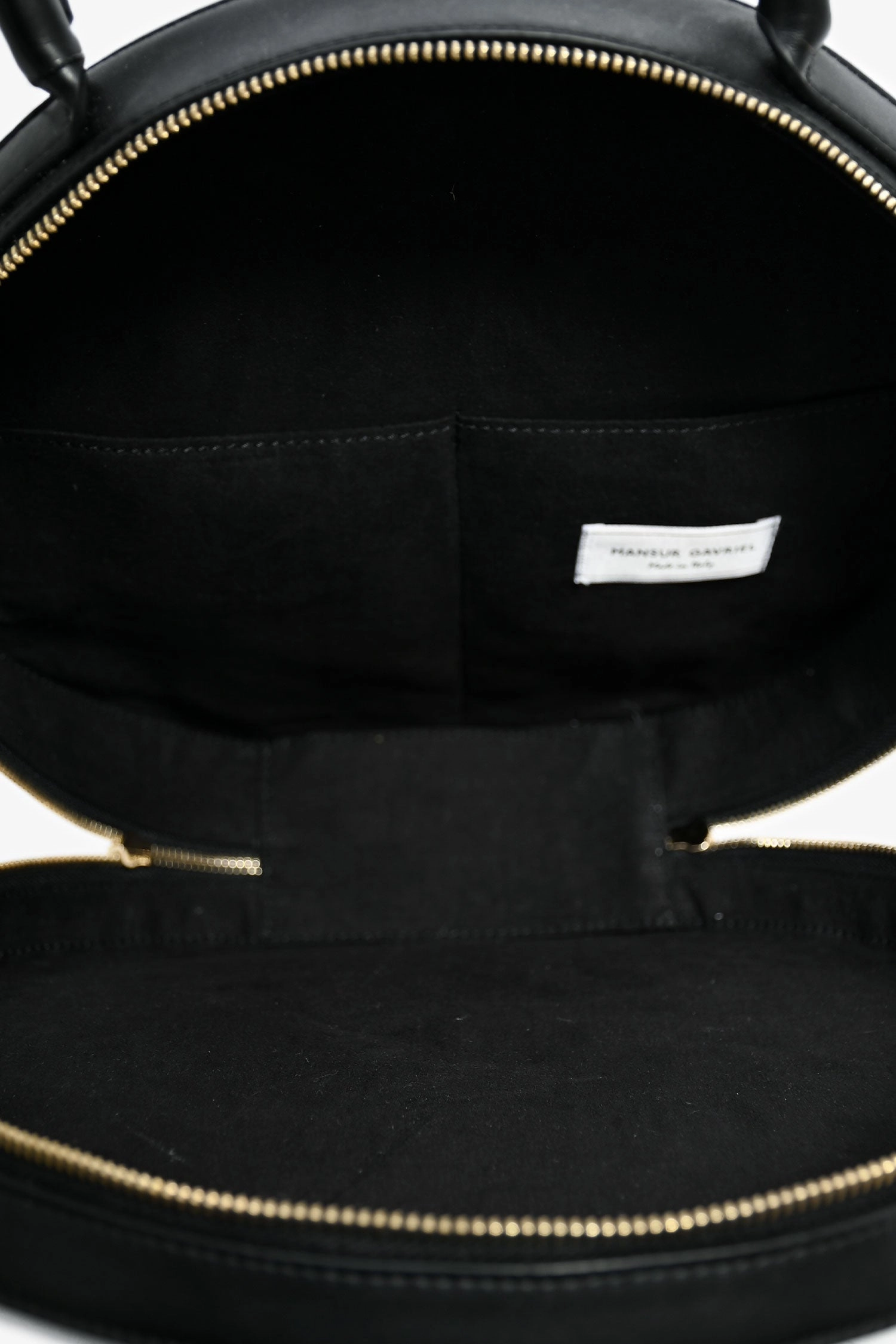 Mansur Gavriel Black Leather Large Round Zippy Top Handle Bag