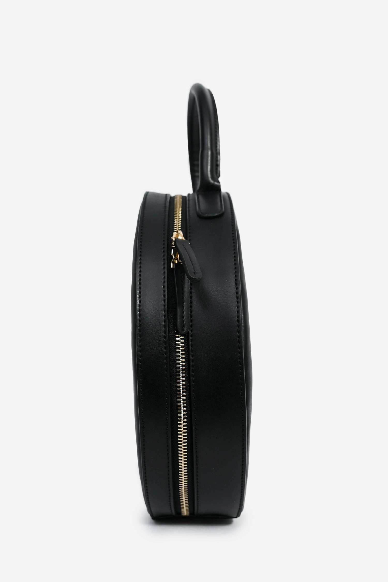 Mansur Gavriel Black Leather Large Round Zippy Top Handle Bag