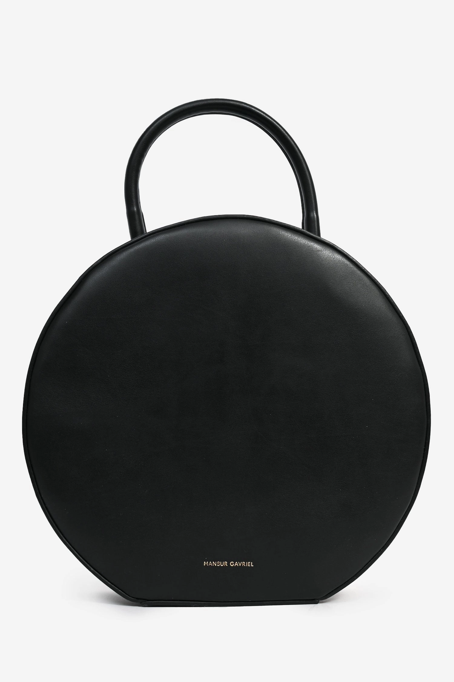 Mansur Gavriel Black Leather Large Round Zippy Top Handle Bag