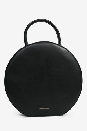 Mansur Gavriel Black Leather Large Round Zippy Top Handle Bag