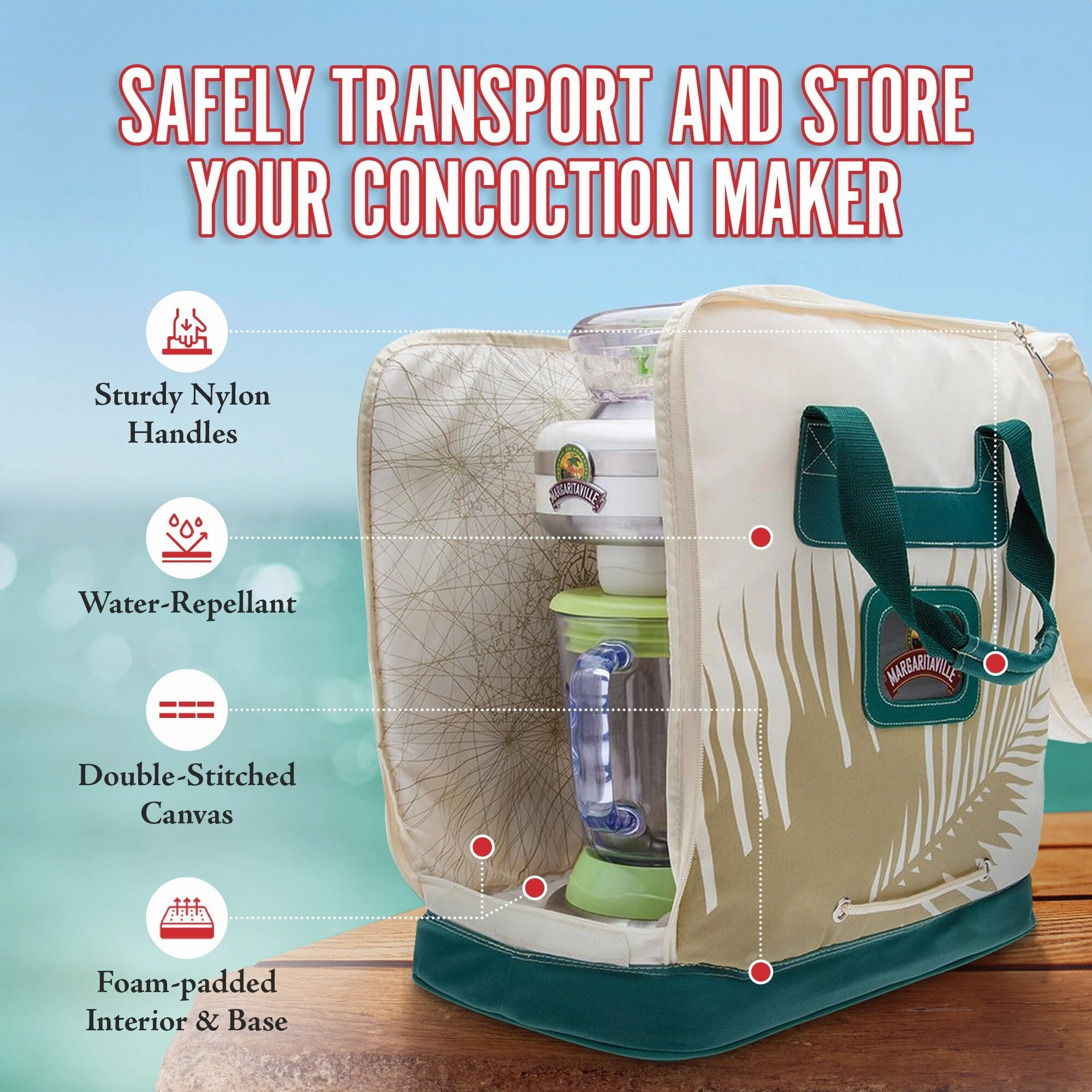 Margaritaville AD1200 Water Repellant Foam Padded Concoction Maker Travel Bag - 3.6