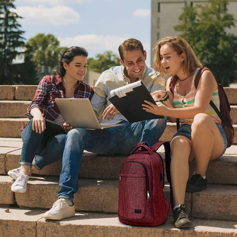 MarsBro Laptop Backpack, Business Travel Gear with USB Charging Port College Water Resistant Anti Theft 15.6 Inch Bag for Women Men Wine Red