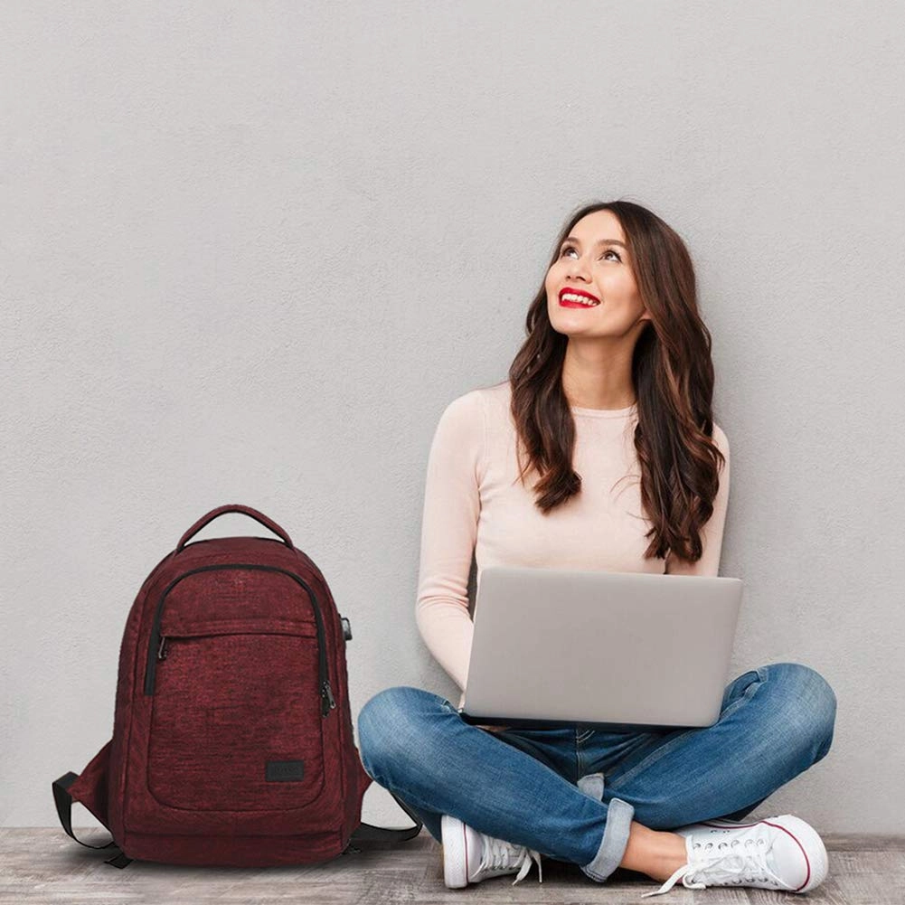 MarsBro Laptop Backpack, Business Travel Gear with USB Charging Port College Water Resistant Anti Theft 15.6 Inch Bag for Women Men Wine Red