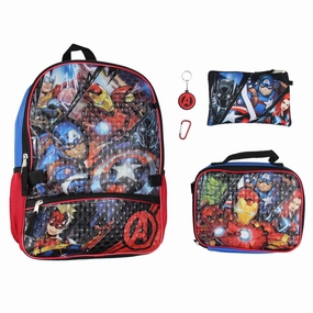 Marvel Avengers 5 Pc Kids Backpack Set Lunch Box Key Chain Pencil Case Carabiner For Travel School - One Size