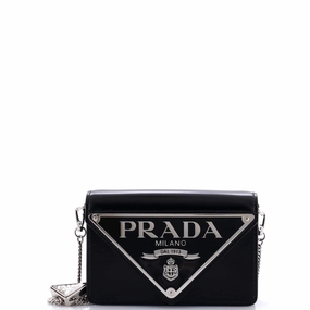 Maxi Triangle Logo Chain Flap Bag Brushed Leather Small