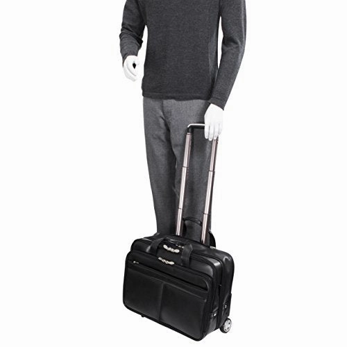 McKlein, L Series, Bowery, Top Grain Cowhide Leather, 15" Leather Wheeled Laptop Briefcase, Black (87855)