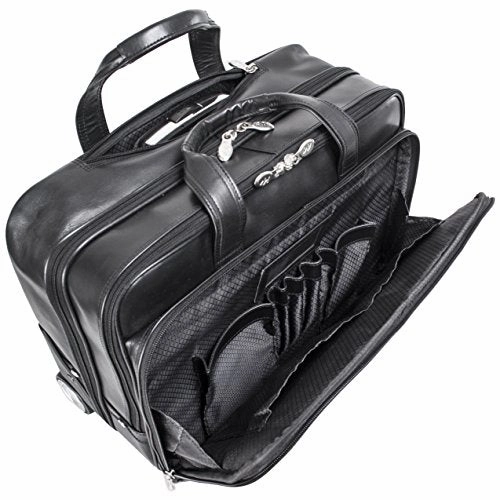 McKlein, L Series, Bowery, Top Grain Cowhide Leather, 15" Leather Wheeled Laptop Briefcase, Black (87855)