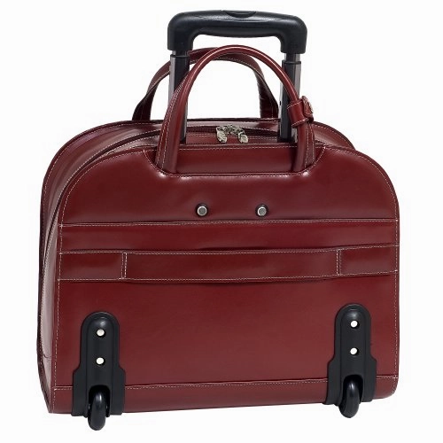 McKlein, L Series, Davis, Top Grain Cowhide Leather with Faux Leather Trim, 15" Leather Wheeled Ladies' Laptop Briefcase, Red (96186A)