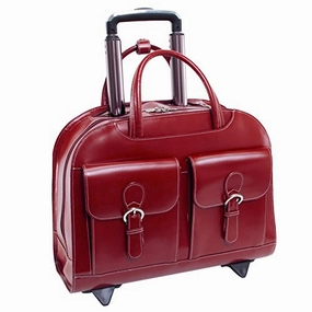 McKlein, L Series, Davis, Top Grain Cowhide Leather with Faux Leather Trim, 15" Leather Wheeled Ladies' Laptop Briefcase, Red (96186A)