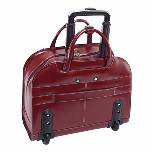McKlein, L Series, Davis, Top Grain Cowhide Leather with Faux Leather Trim, 15" Leather Wheeled Ladies' Laptop Briefcase, Red (96186A)