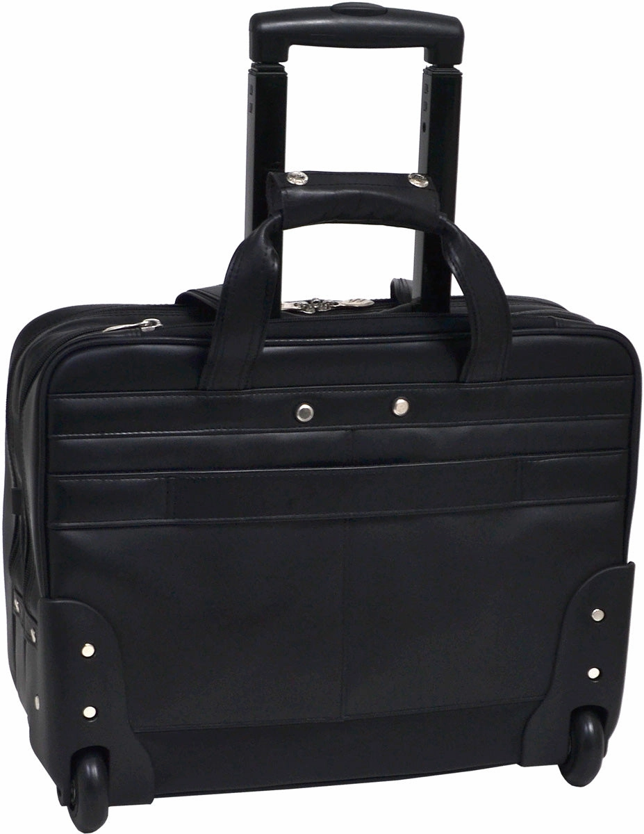 Mcklein L Series Wrightwood Leather 17In Dbl Compartment Wheeled Laptop Case