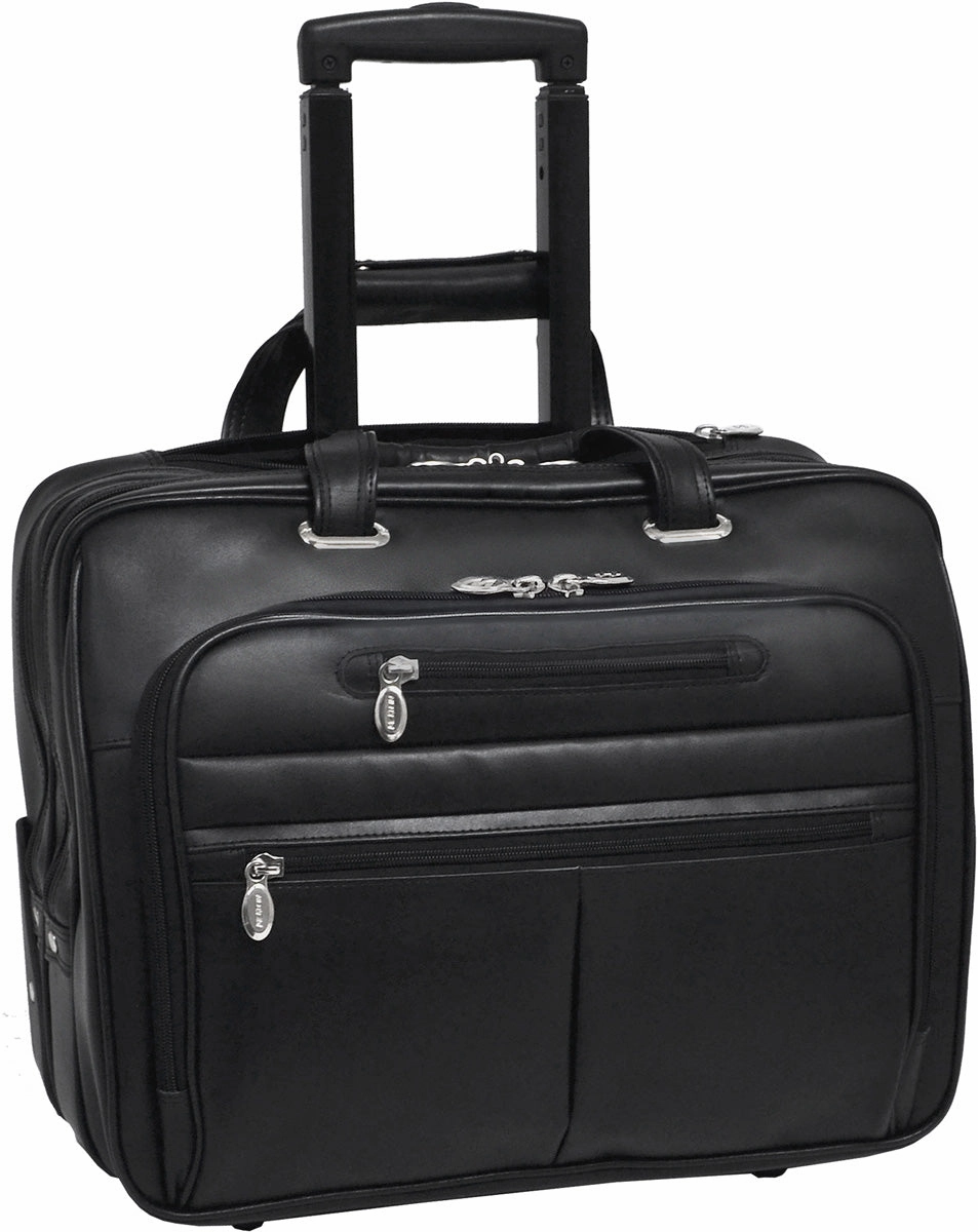Mcklein L Series Wrightwood Leather 17In Dbl Compartment Wheeled Laptop Case