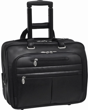 Mcklein L Series Wrightwood Leather 17In Dbl Compartment Wheeled Laptop Case