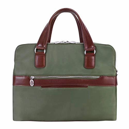 McKlein, N Series, Hartford, Nano Tech-Light Nylon with Leather Trim, Nylon Dual Compartment Briefcase, Green (18581)
