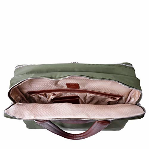 McKlein, N Series, Hartford, Nano Tech-Light Nylon with Leather Trim, Nylon Dual Compartment Briefcase, Green (18581)