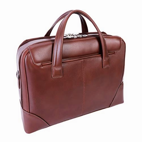 McKlein, R Series, Harpswell, Top Grain Cowhide Leather, 17" Leather Dual Compartment Laptop Briefcase, Brown (88564)