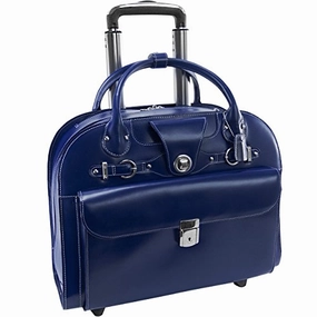 Mcklein Usa Edgebrook Navy 15.6" Leather Wheeled Ladies' Laptop Case (96317)