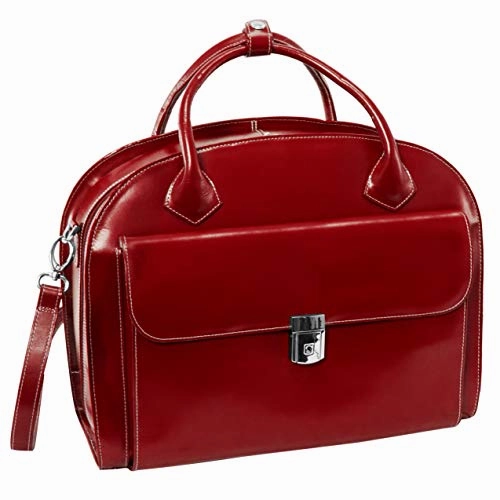 McKlein, W Series, Glen Ellyn, Top Grain Cowhide Leather, 15" Leather Patented Detachable -Wheeled Ladies' Laptop Briefcase, Red (94366)