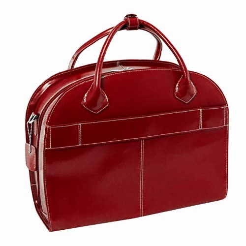 McKlein, W Series, Glen Ellyn, Top Grain Cowhide Leather, 15" Leather Patented Detachable -Wheeled Ladies' Laptop Briefcase, Red (94366)