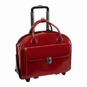 McKlein, W Series, Glen Ellyn, Top Grain Cowhide Leather, 15" Leather Patented Detachable -Wheeled Ladies' Laptop Briefcase, Red (94366)
