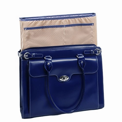 McKlein, W Series, Winnetka, Top Grain Cowhide Leather, 15" Leather Ladies' Laptop Briefcase, Navy (94837)
