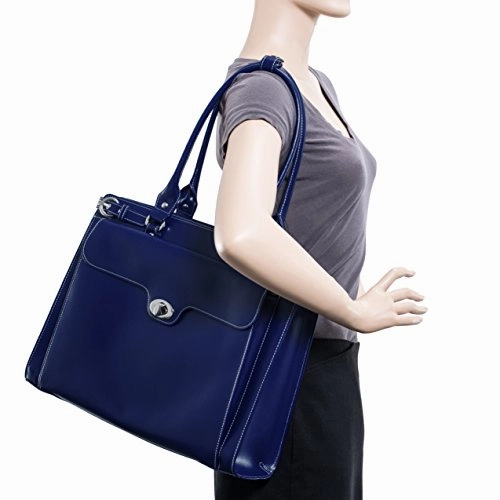 McKlein, W Series, Winnetka, Top Grain Cowhide Leather, 15" Leather Ladies' Laptop Briefcase, Navy (94837)