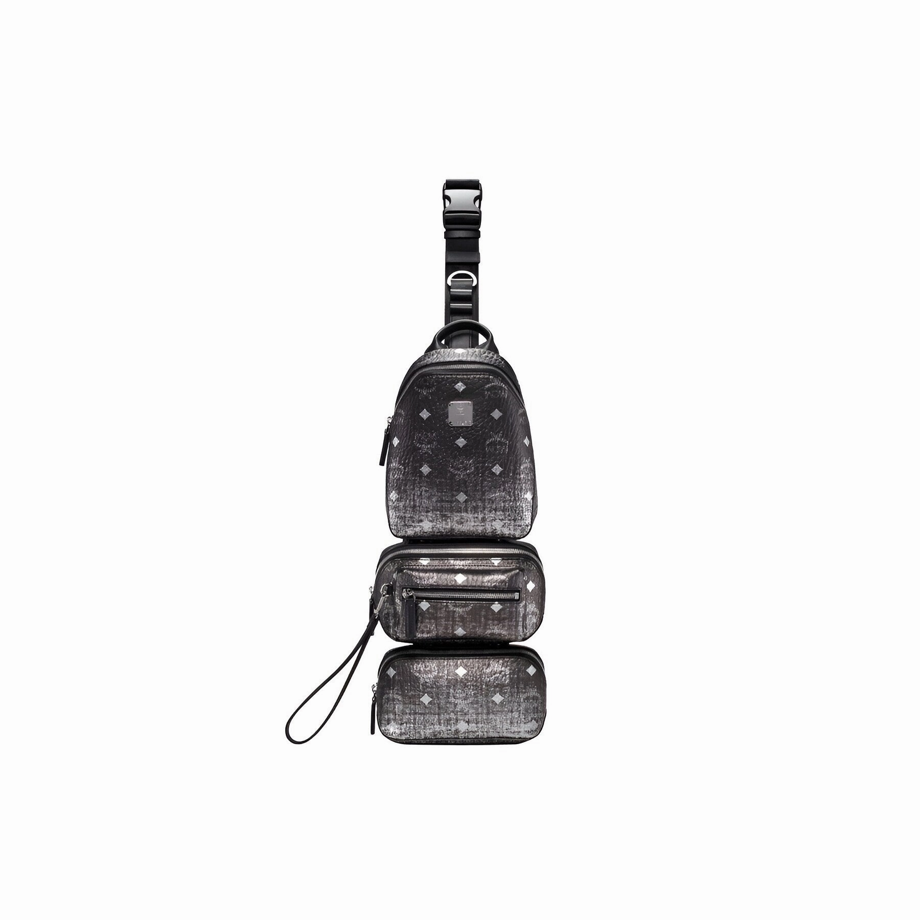 MCM Women's Black Silver Gradien Visetos Trey 4-in-1 Sling Crossbody Belt Bag