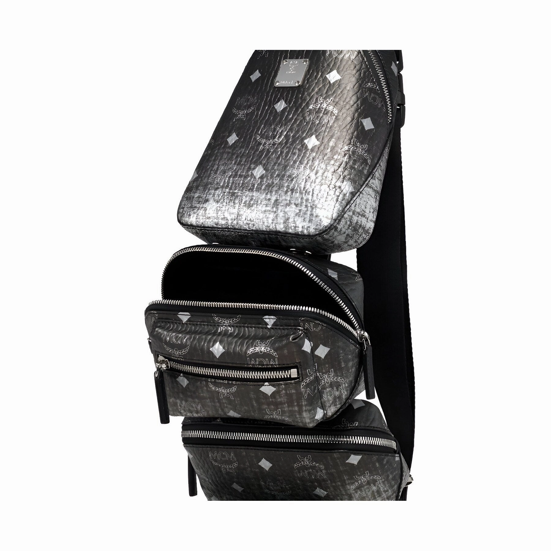 MCM Women's Black Silver Gradien Visetos Trey 4-in-1 Sling Crossbody Belt Bag