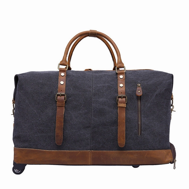 Melodycollection Canvas Leather Men Travel Carry On Luggage Bags Men Duffel Bag Travel Tote Large
