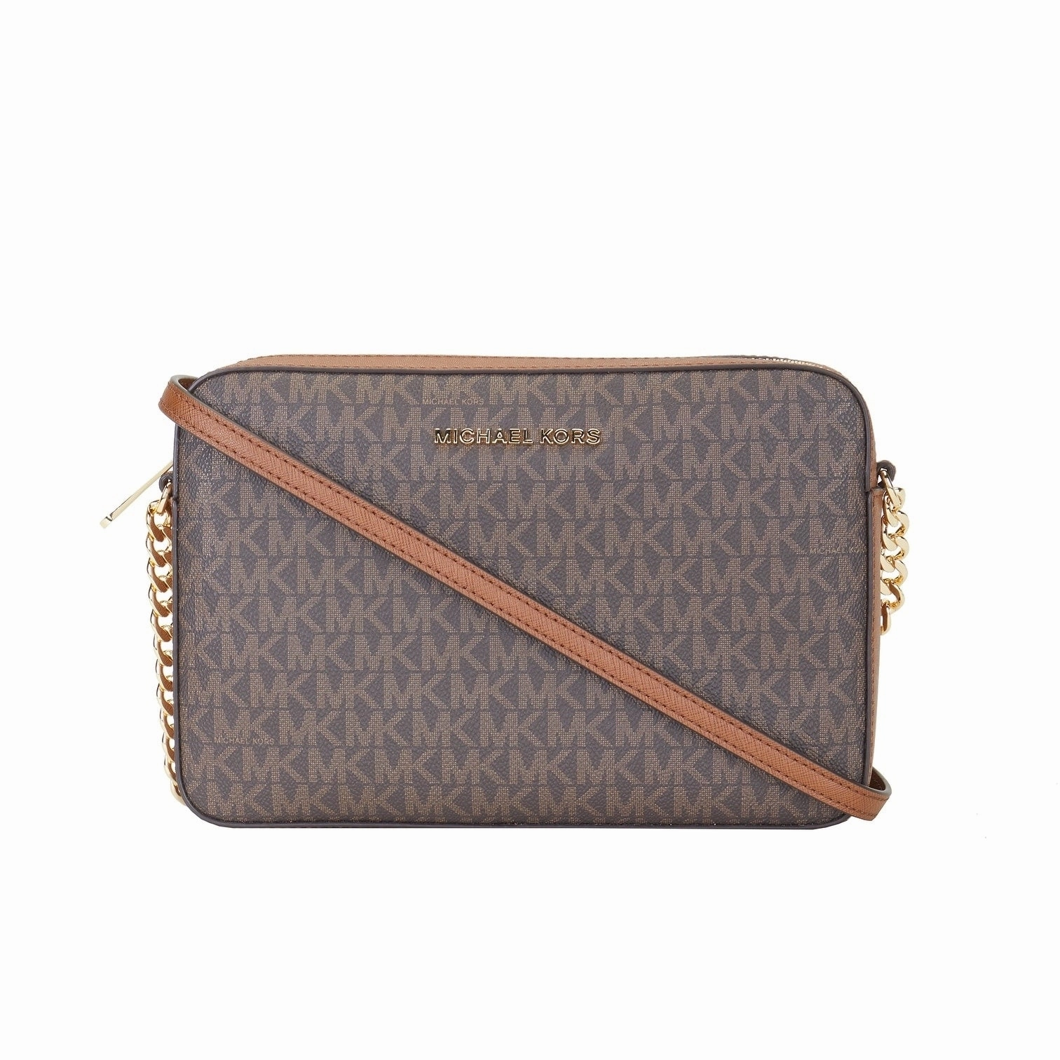 Michael Kors Jet Set Large East West Saffiano Leather Crossbody Bag Handbag [Brown Women's Signature]
