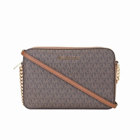 Michael Kors Jet Set Large East West Saffiano Leather Crossbody Bag Handbag [Brown Women's Signature]