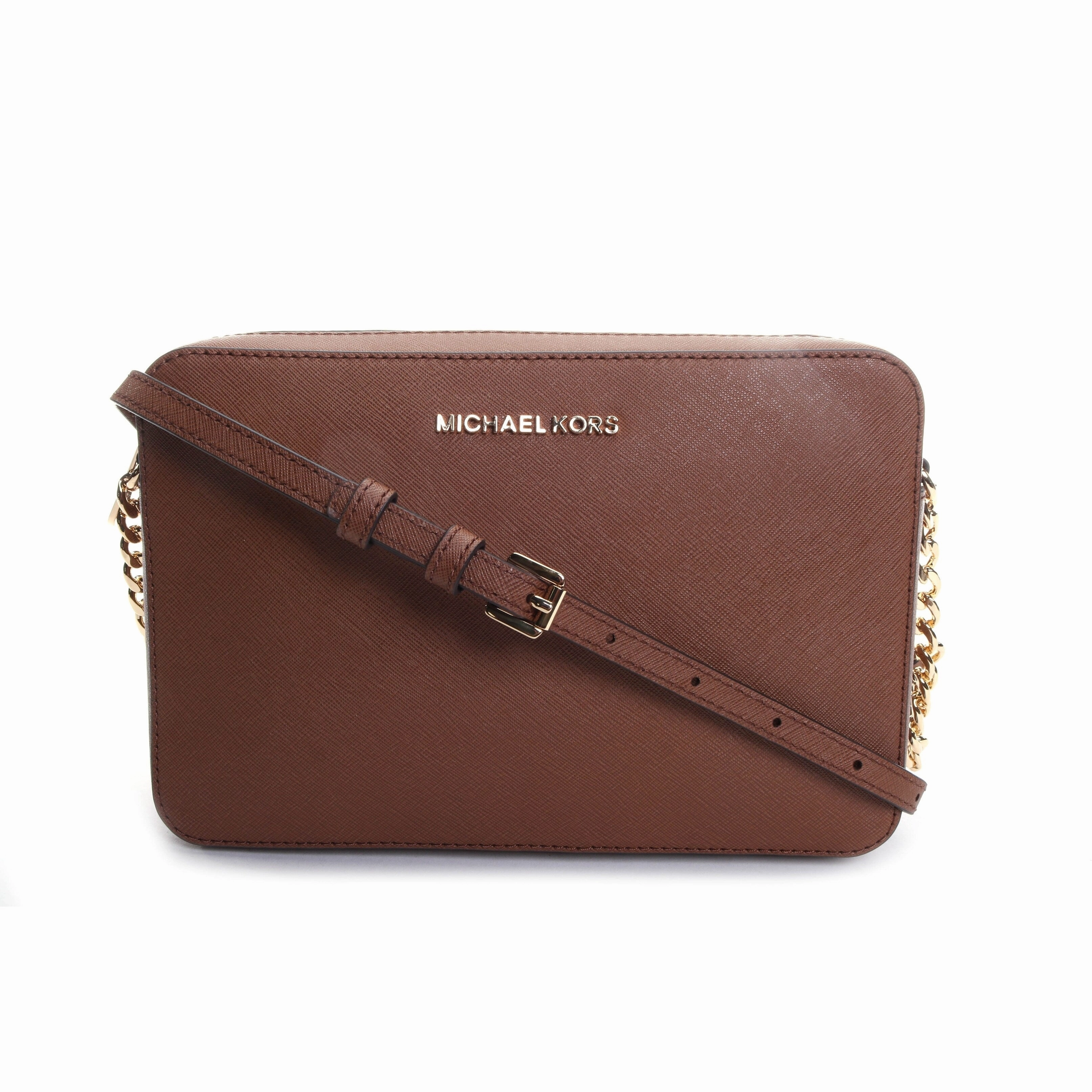Michael Kors Jet Set Large East West Saffiano Leather Crossbody Bag Handbag (Luggage Women's Solid/Gold)
