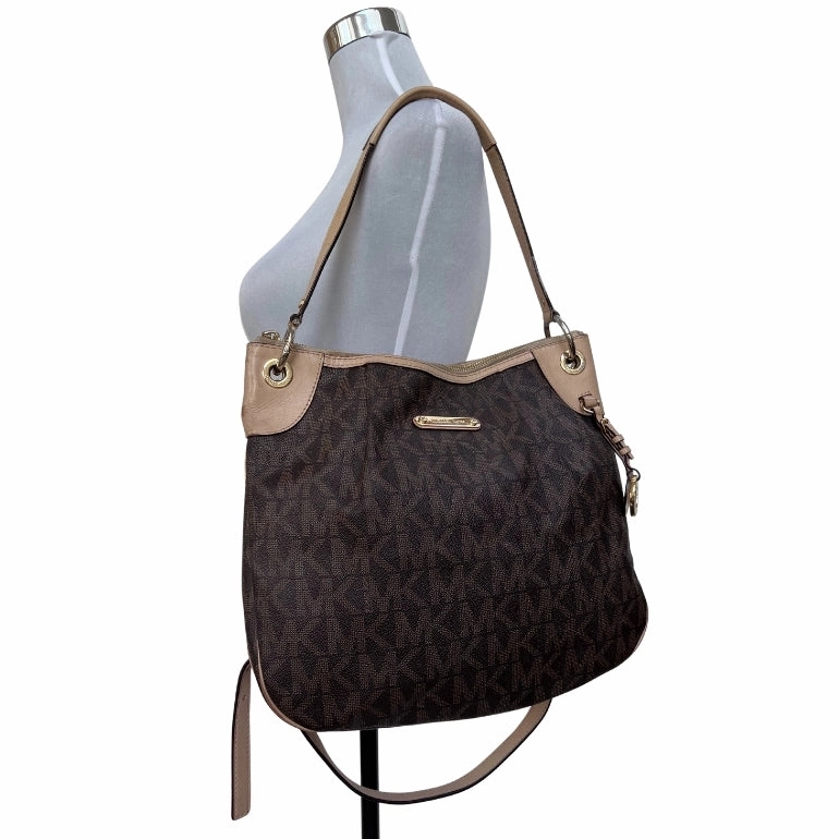 Michael Kors Jet Set Signature Leather Trim Hobo Bag
