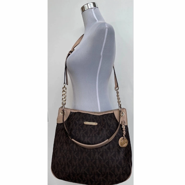 Michael Kors Jet Set Signature Leather Trim Hobo Bag