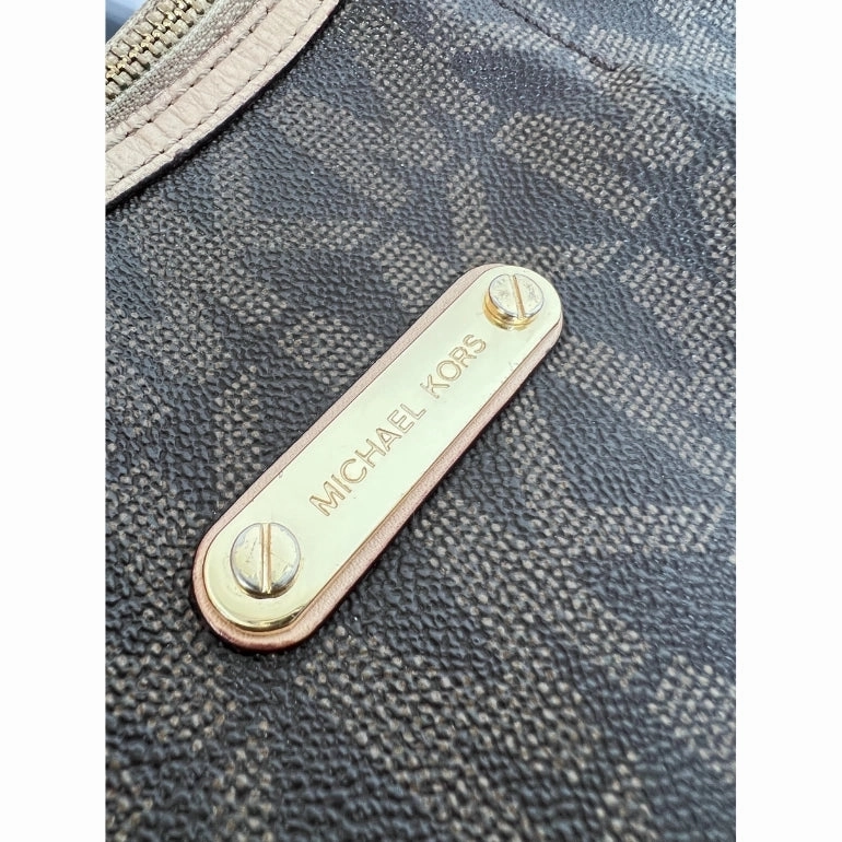 Michael Kors Jet Set Signature Leather Trim Hobo Bag