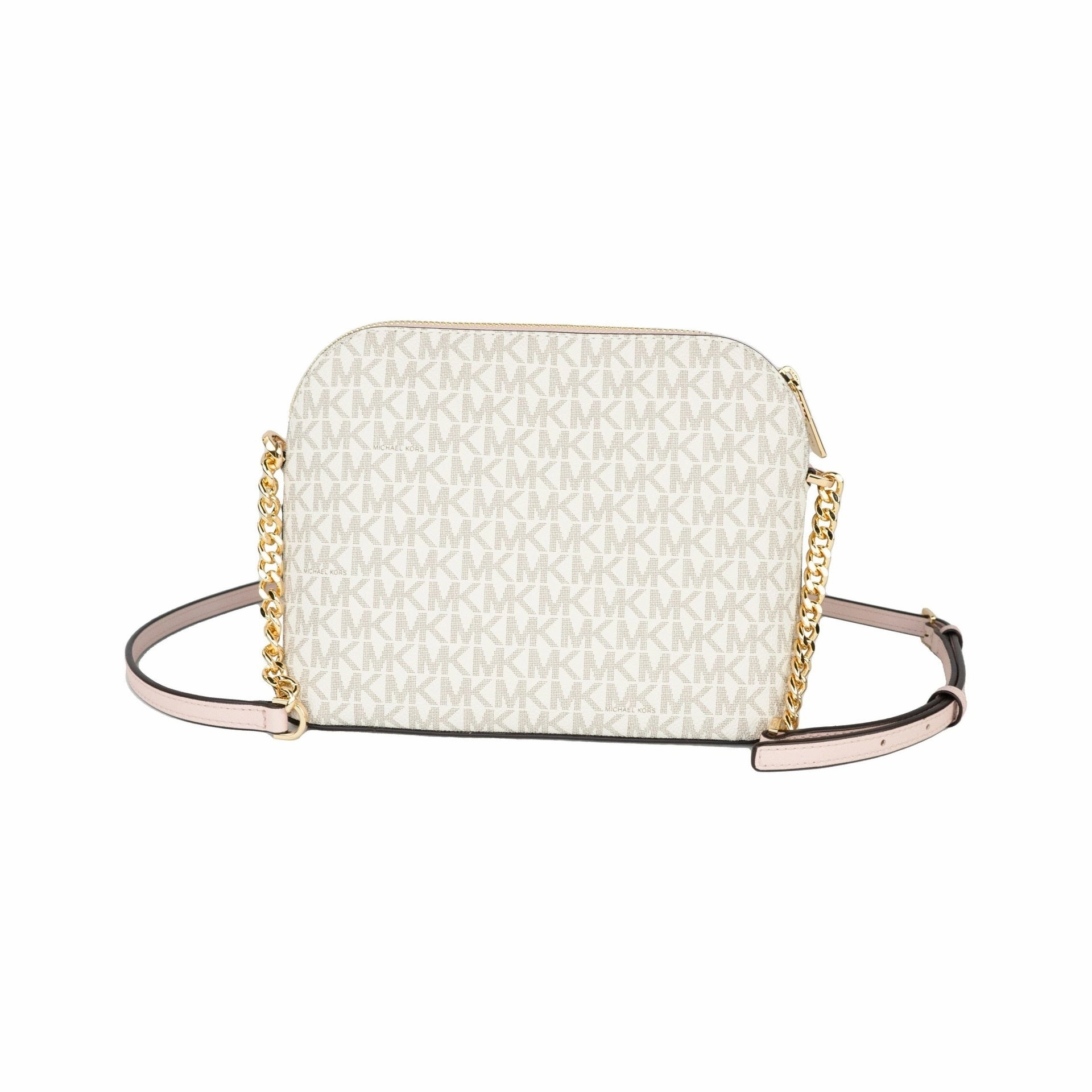Michael Kors Jet Set Travel Medium Leather X Cross Dome Crossbody Handbag (Vanilla Signature/Powder Women's Blush)
