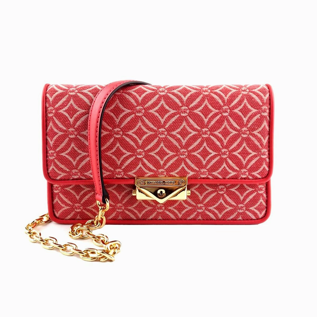 Michael Kors Logo Print Chain Shoulder Bag Crossbody Red