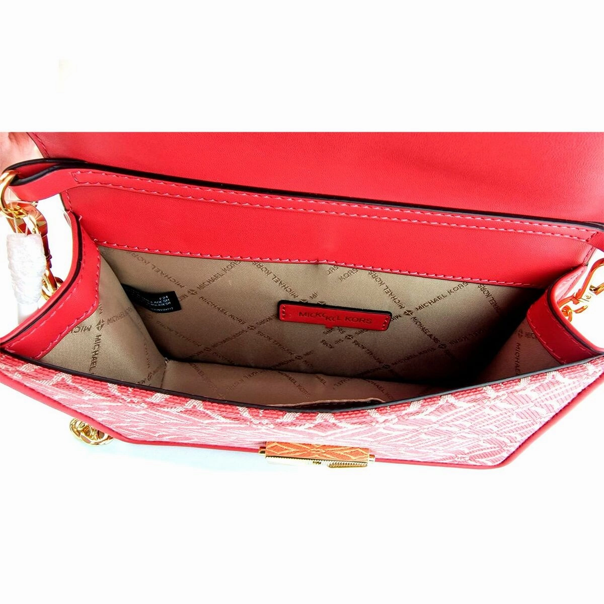 Michael Kors Logo Print Chain Shoulder Bag Crossbody Red
