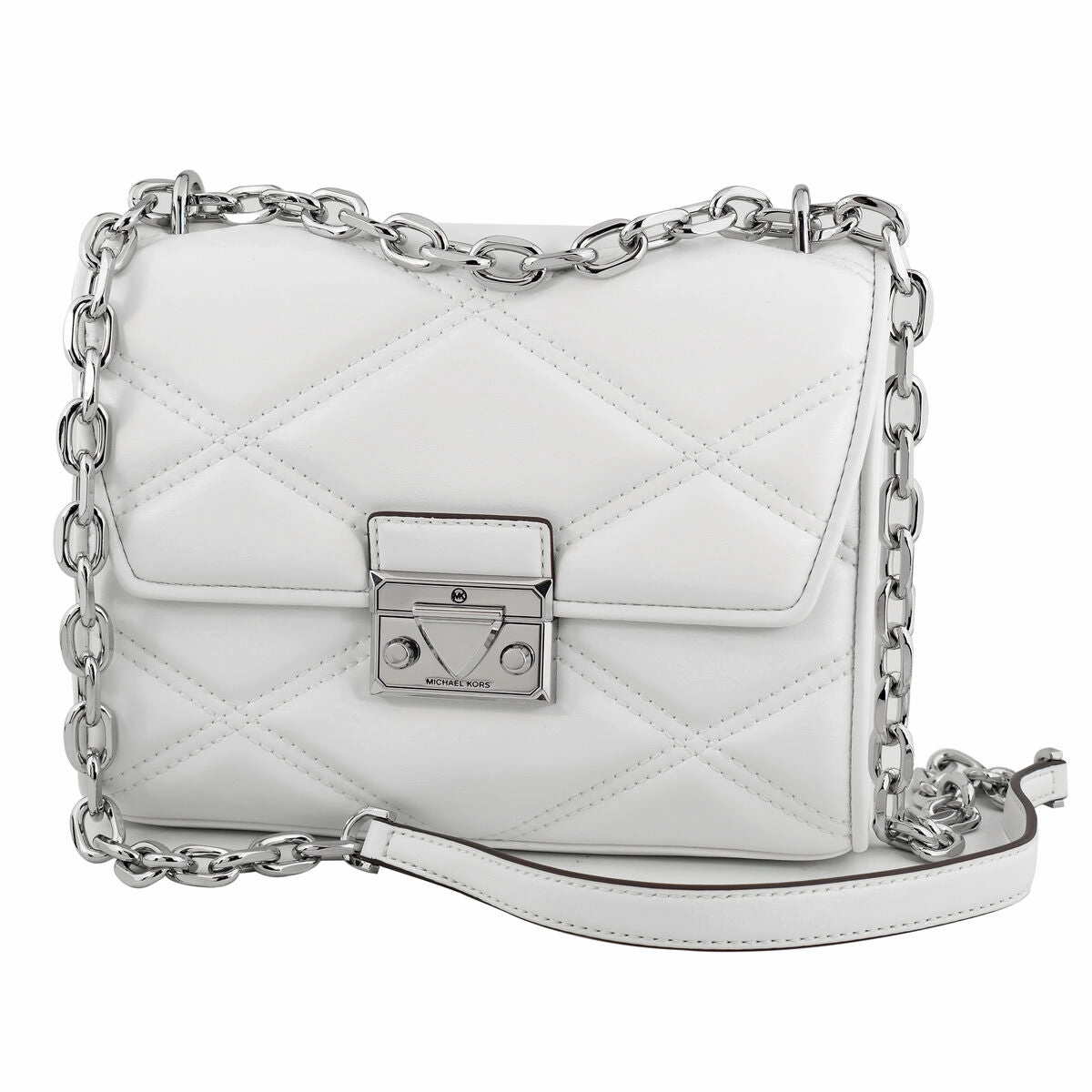 Michael Kors Quilted Leather Serena Chain Shoulder Crossbody White