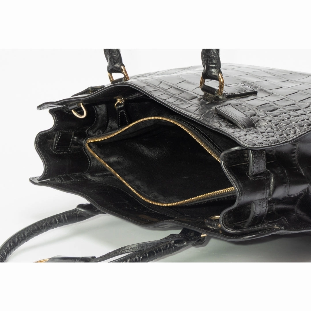 Michael Kors Scarlett Medium Crocodile Embossed Patent Leather Satchel