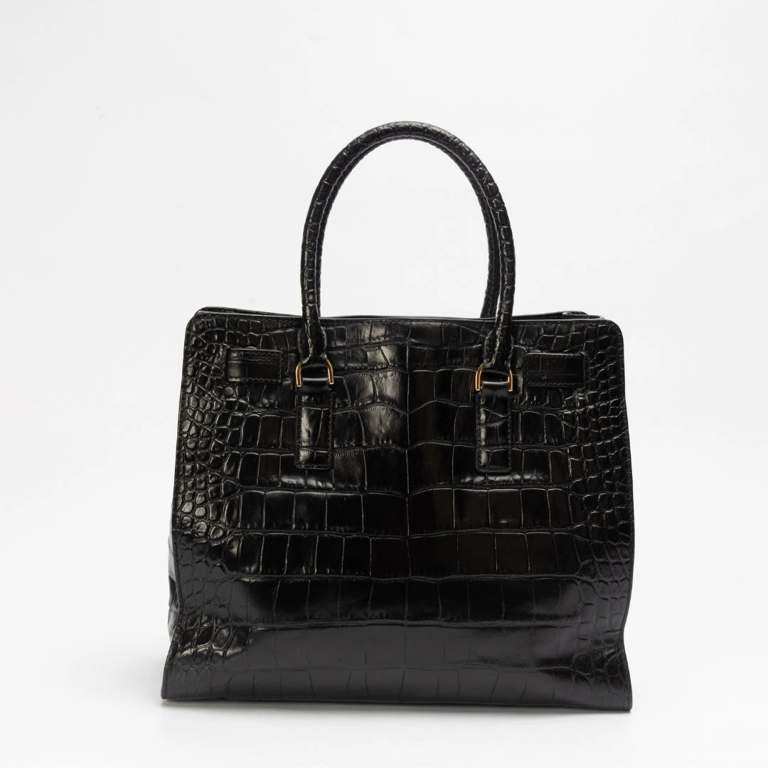 Michael Kors Scarlett Medium Crocodile Embossed Patent Leather Satchel