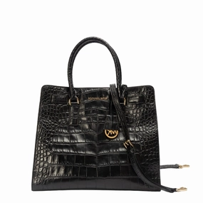 Michael Kors Scarlett Medium Crocodile Embossed Patent Leather Satchel