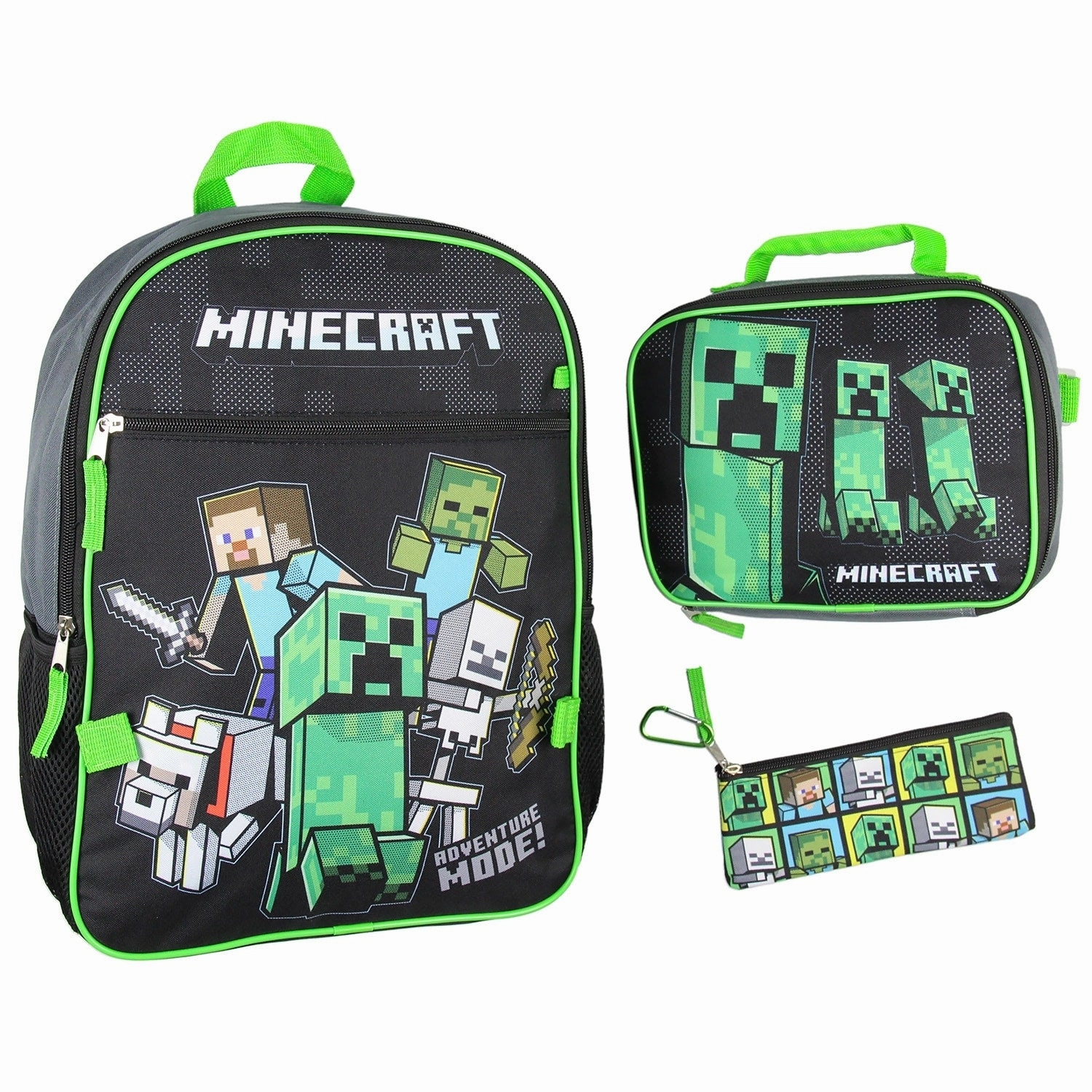 Minecraft Backpack Set with Detachable Lunch Box 16" 4 Piece Set - One Size