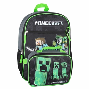Minecraft Backpack Set with Detachable Lunch Box 16" 4 Piece Set - One Size
