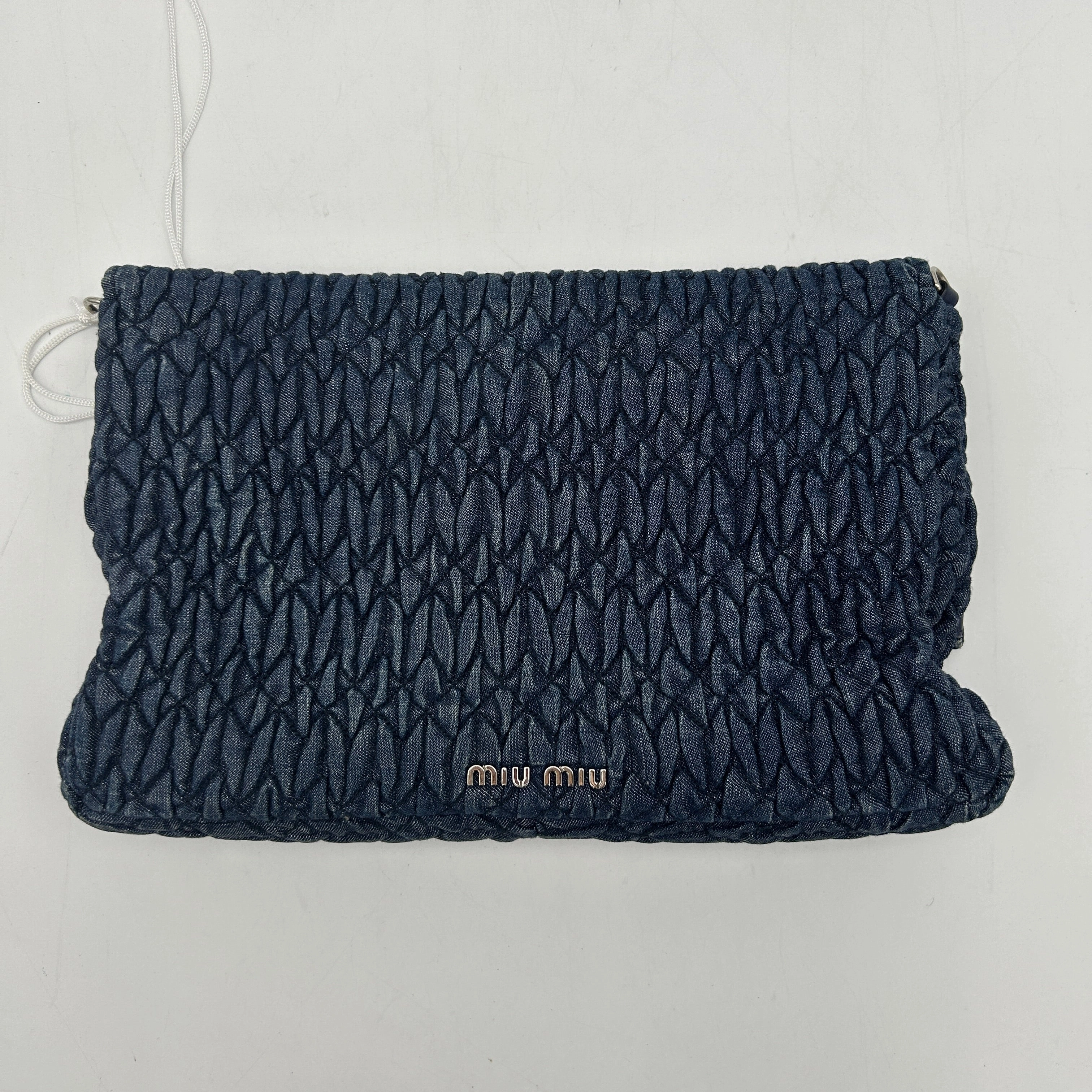 Miu Miu Blue Matelass Denim Leather Crystal Shoulder Bag