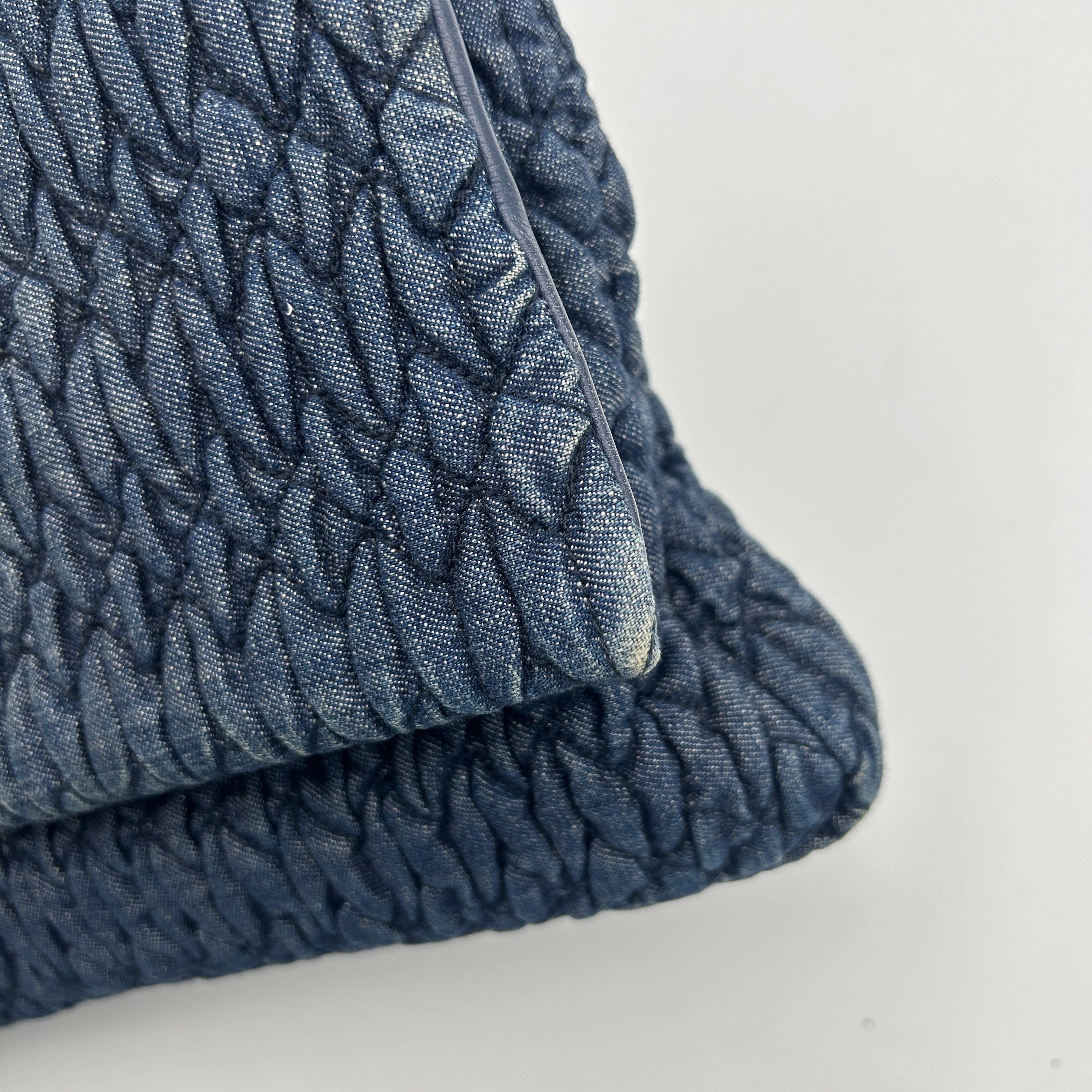 Miu Miu Blue Matelass Denim Leather Crystal Shoulder Bag